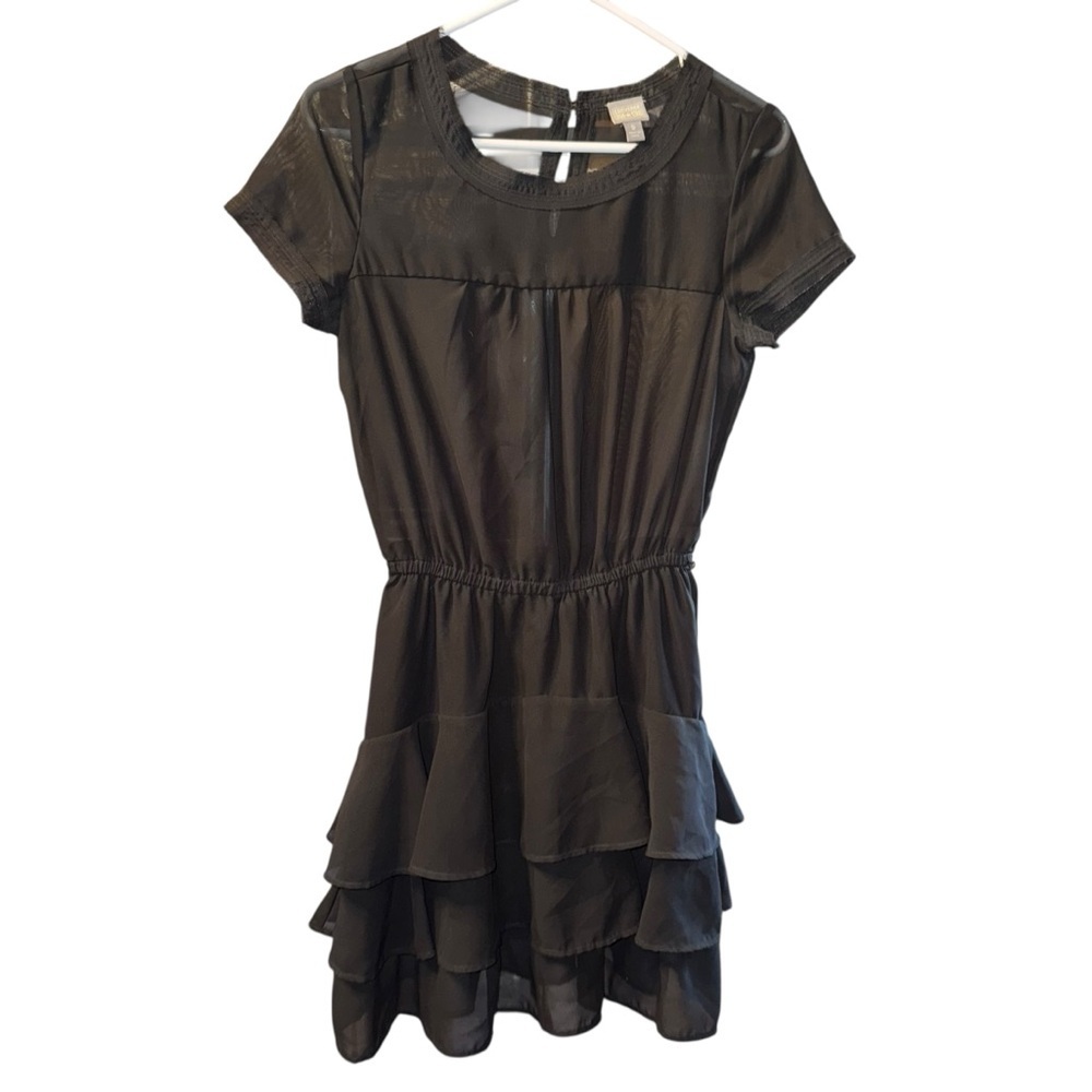 Converse One Star Black Tiered Ruffle Dress Sheer Overlay Mini Small